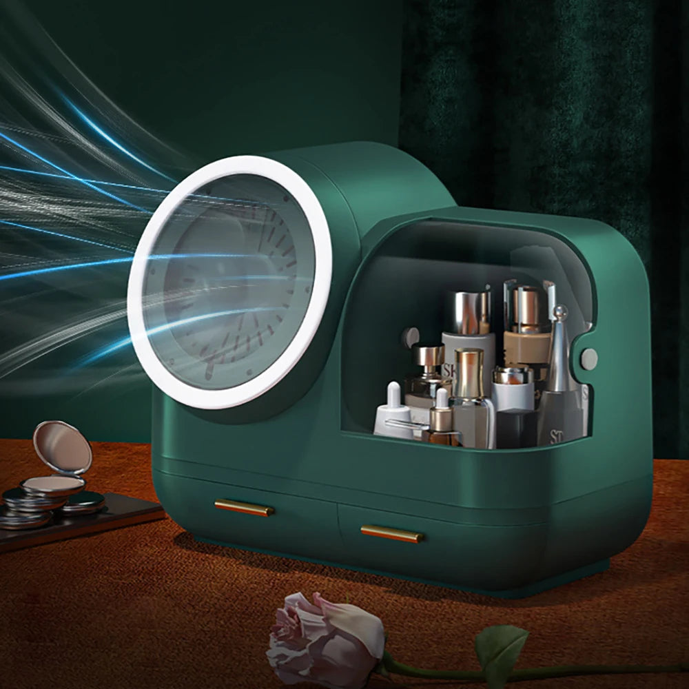 LumiGlow | Makeup Organizer with LED Mirror & Cooling Fan