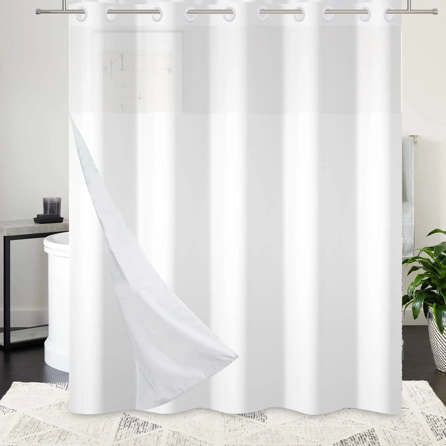 HookFree | No-hook shower curtain with snap-in liner