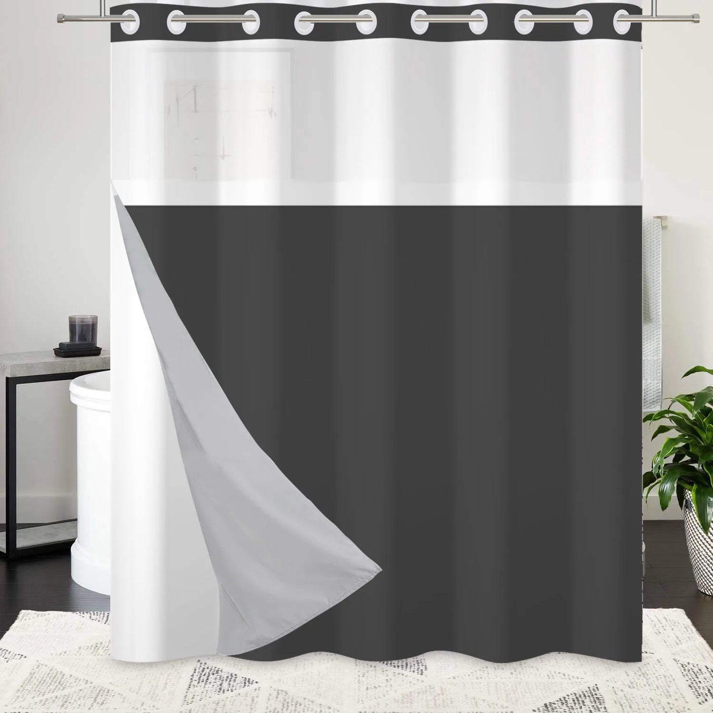 HookFree | No-hook shower curtain with snap-in liner