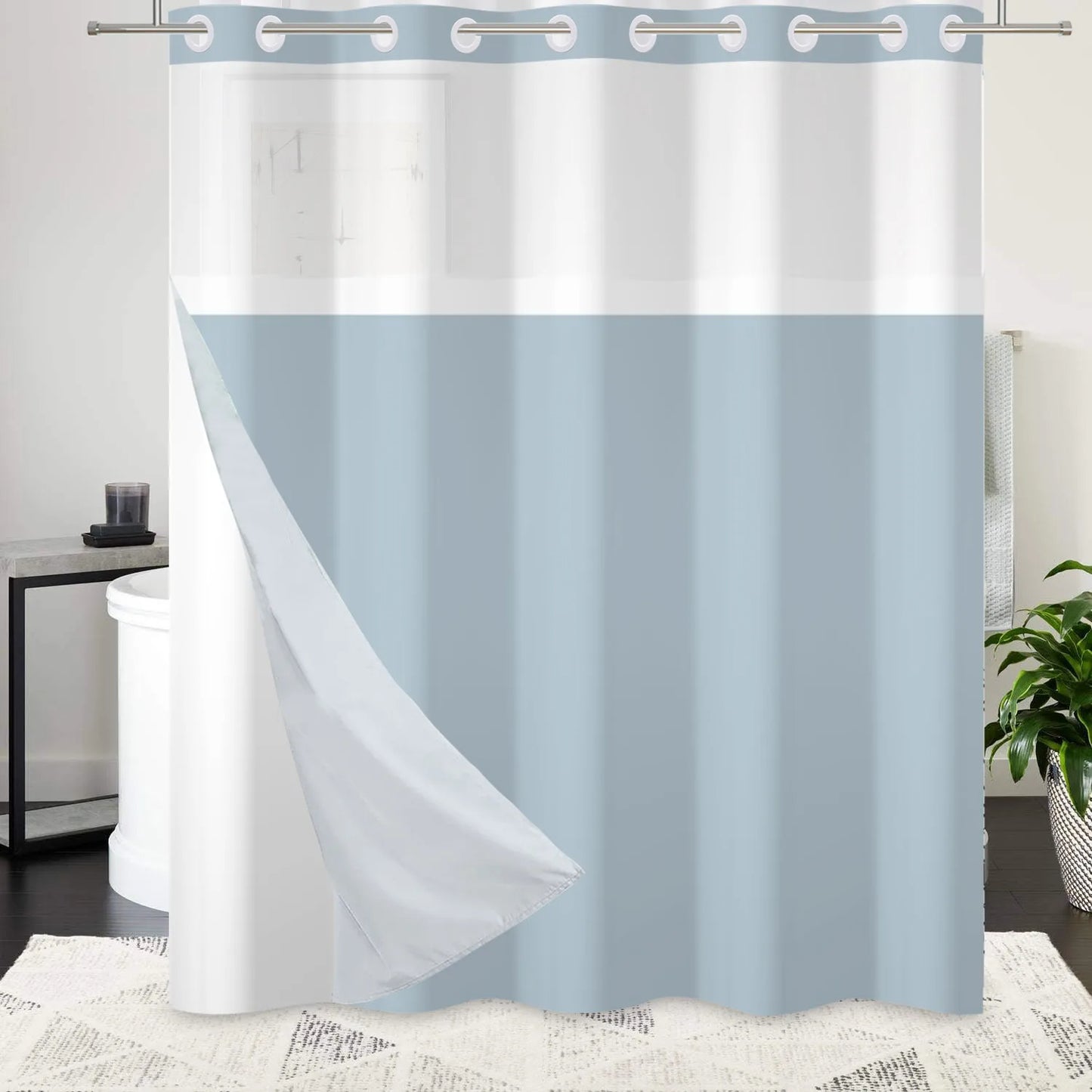 HookFree | No-hook shower curtain with snap-in liner