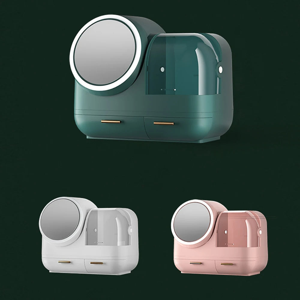 LumiGlow | Makeup Organizer with LED Mirror & Cooling Fan