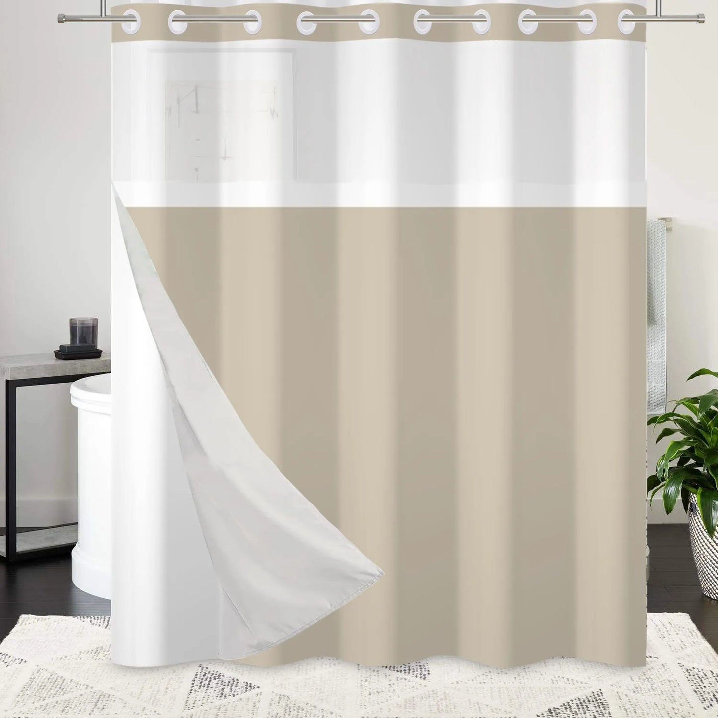 HookFree | No-hook shower curtain with snap-in liner