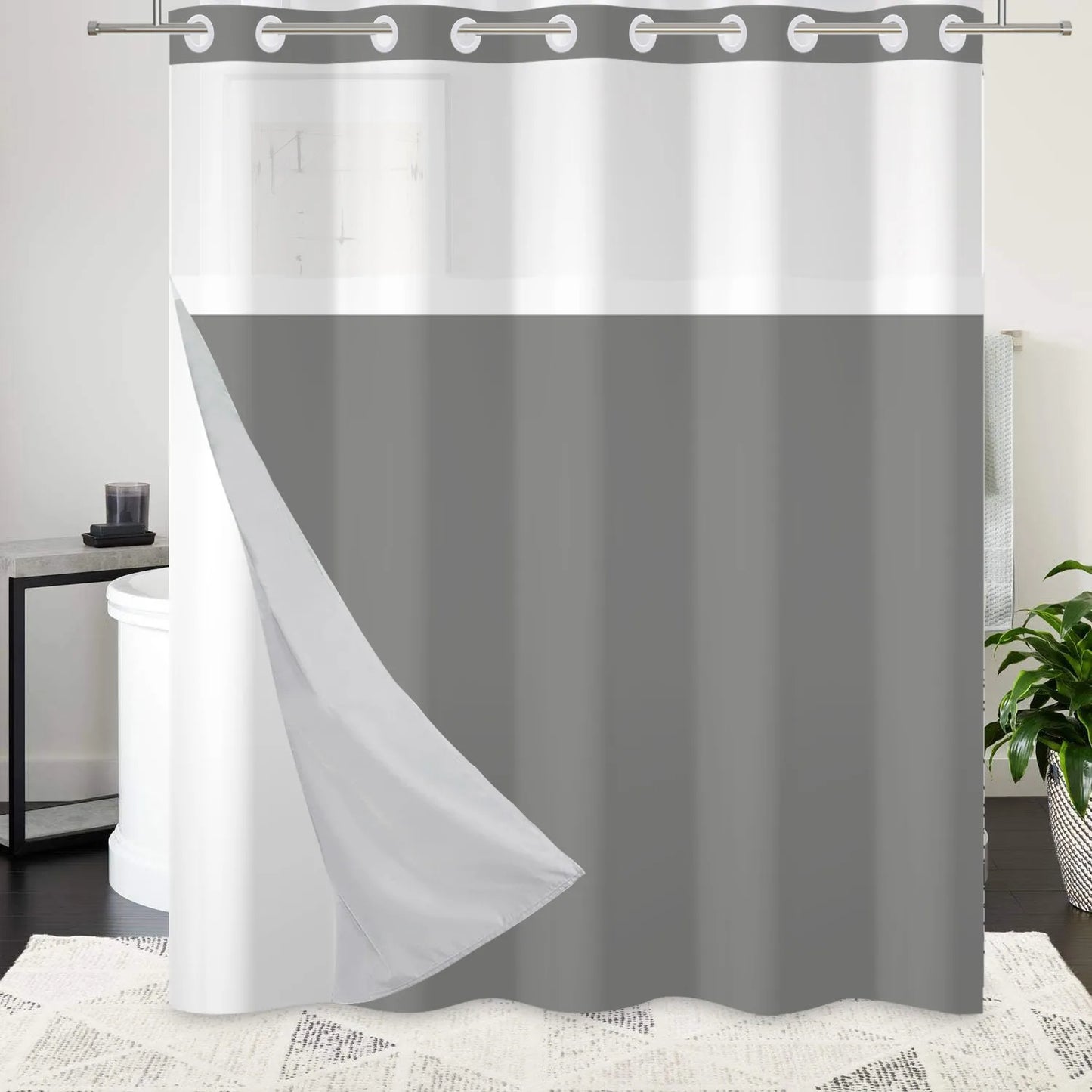 HookFree | No-hook shower curtain with snap-in liner