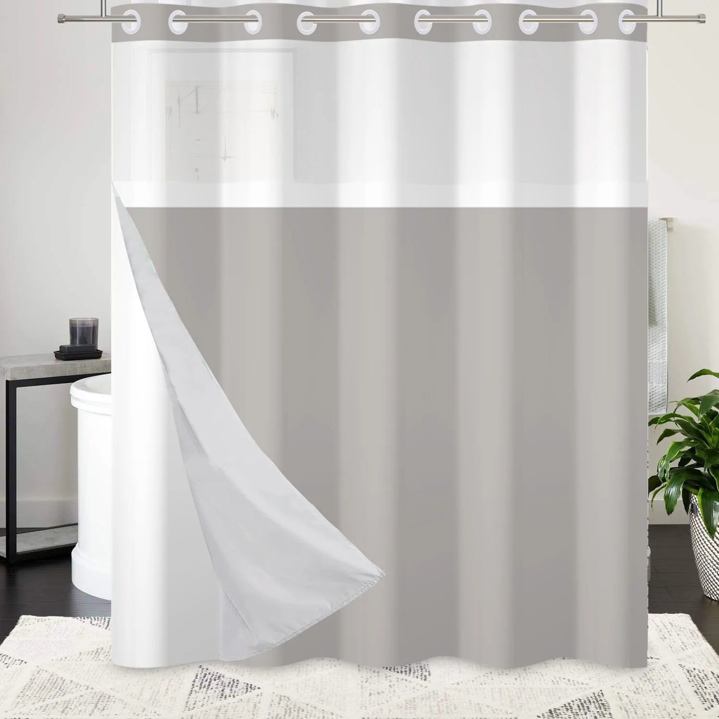 HookFree | No-hook shower curtain with snap-in liner