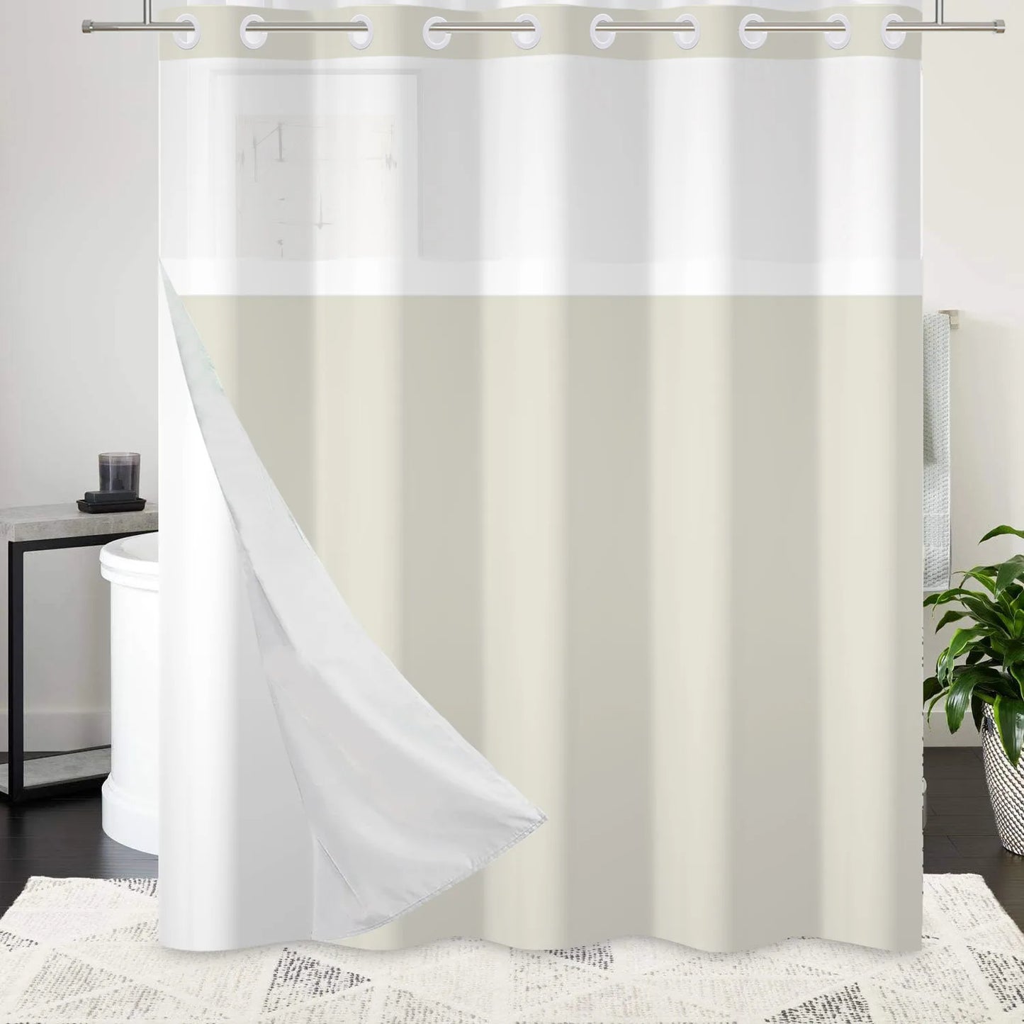 HookFree | No-hook shower curtain with snap-in liner