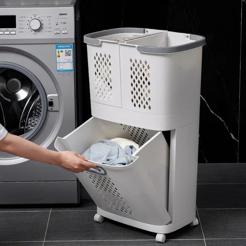 TidyNest | Space-Saving Layered Laundry Basket with Wheels