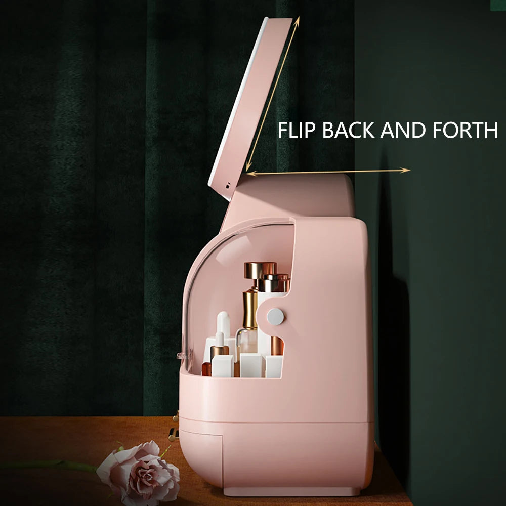 LumiGlow | Makeup Organizer with LED Mirror & Cooling Fan