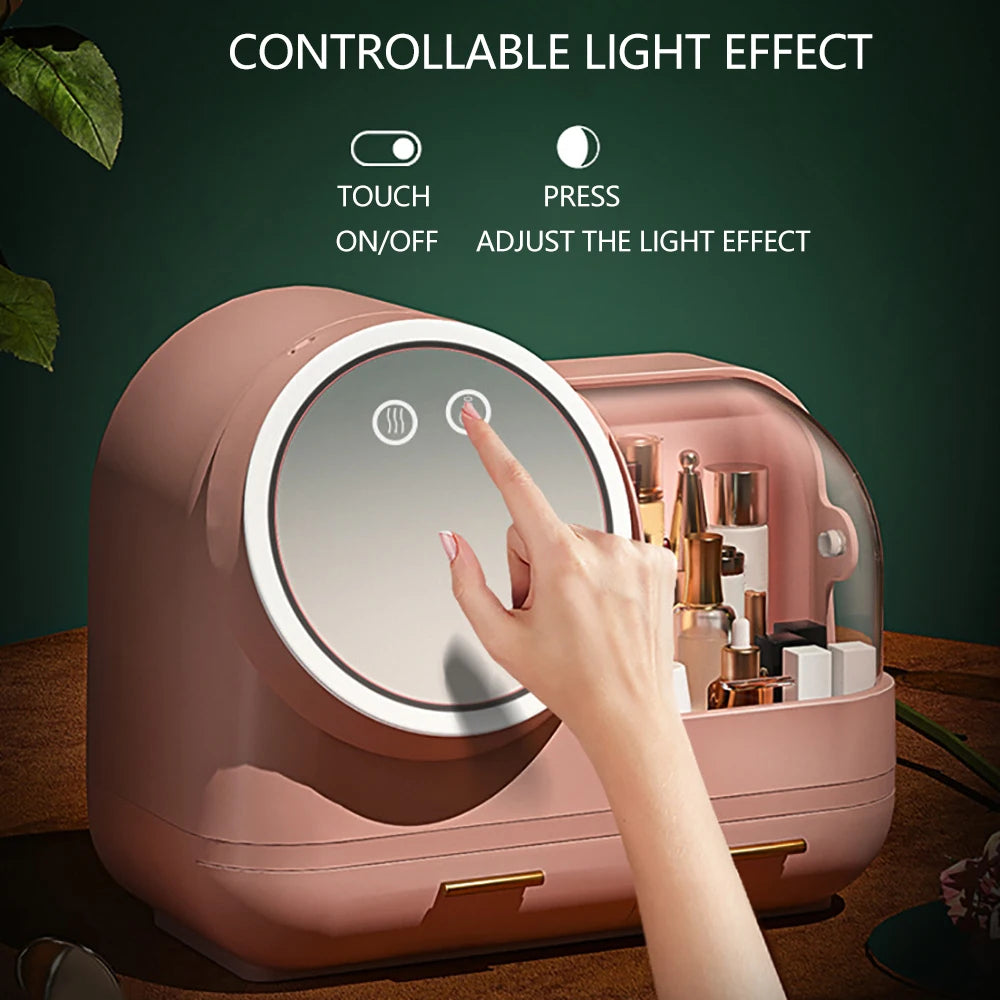 LumiGlow | Makeup Organizer with LED Mirror & Cooling Fan