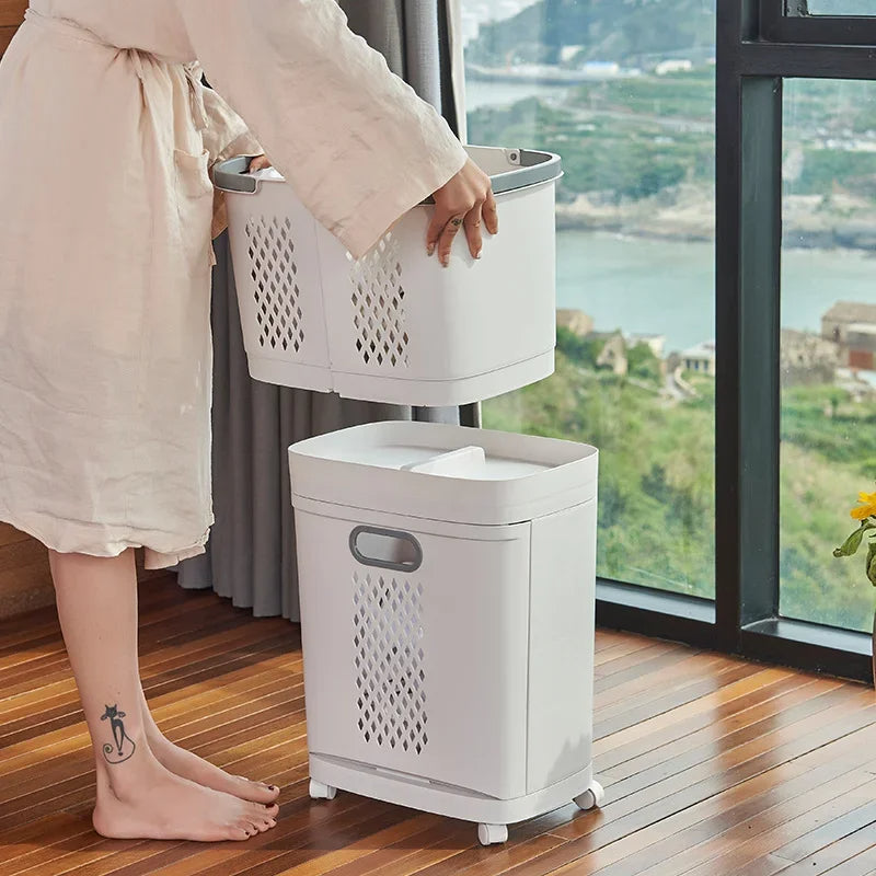TidyNest | Space-Saving Layered Laundry Basket with Wheels