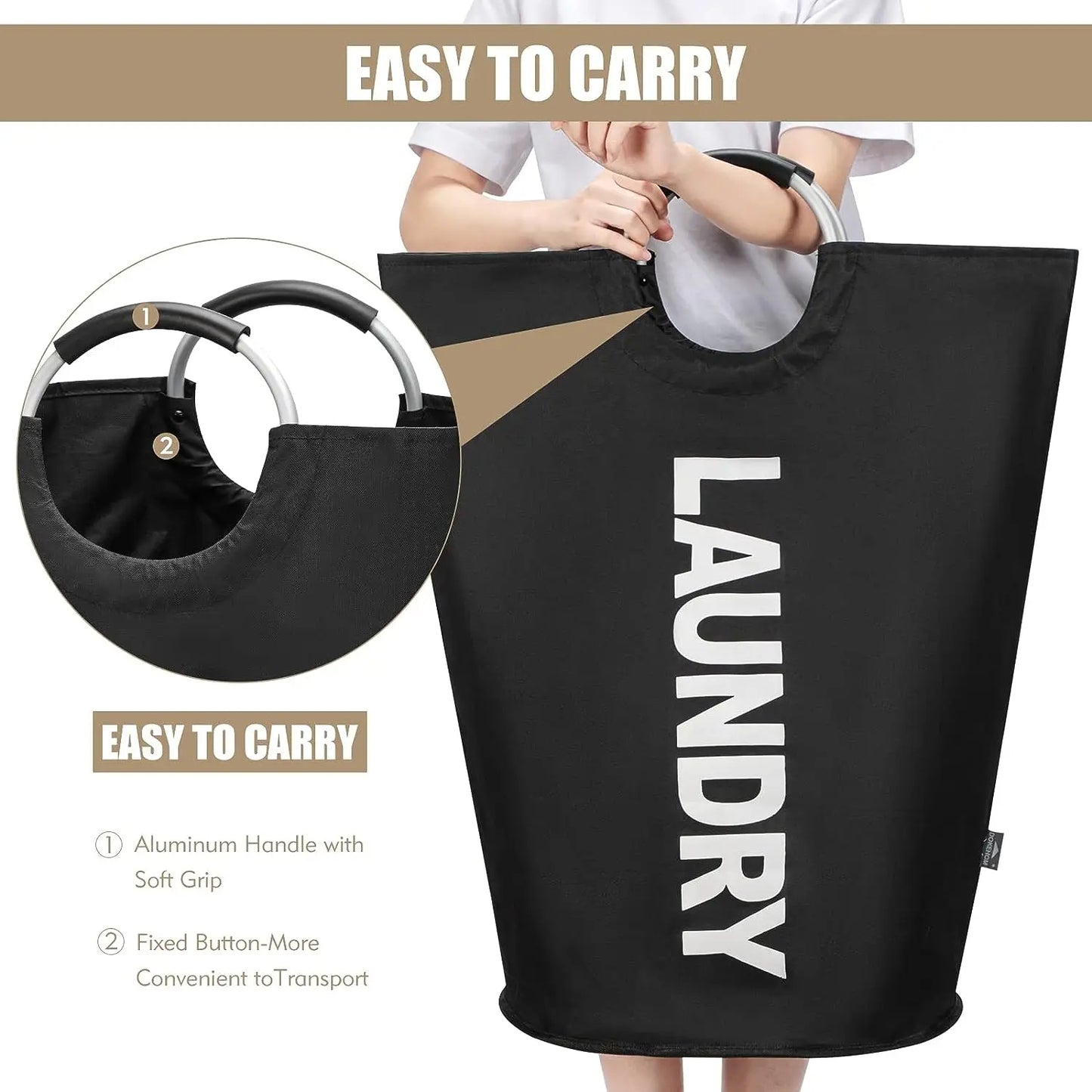LoadMax | 90L Collapsible Laundry Basket with Handles & Waterproof Lining