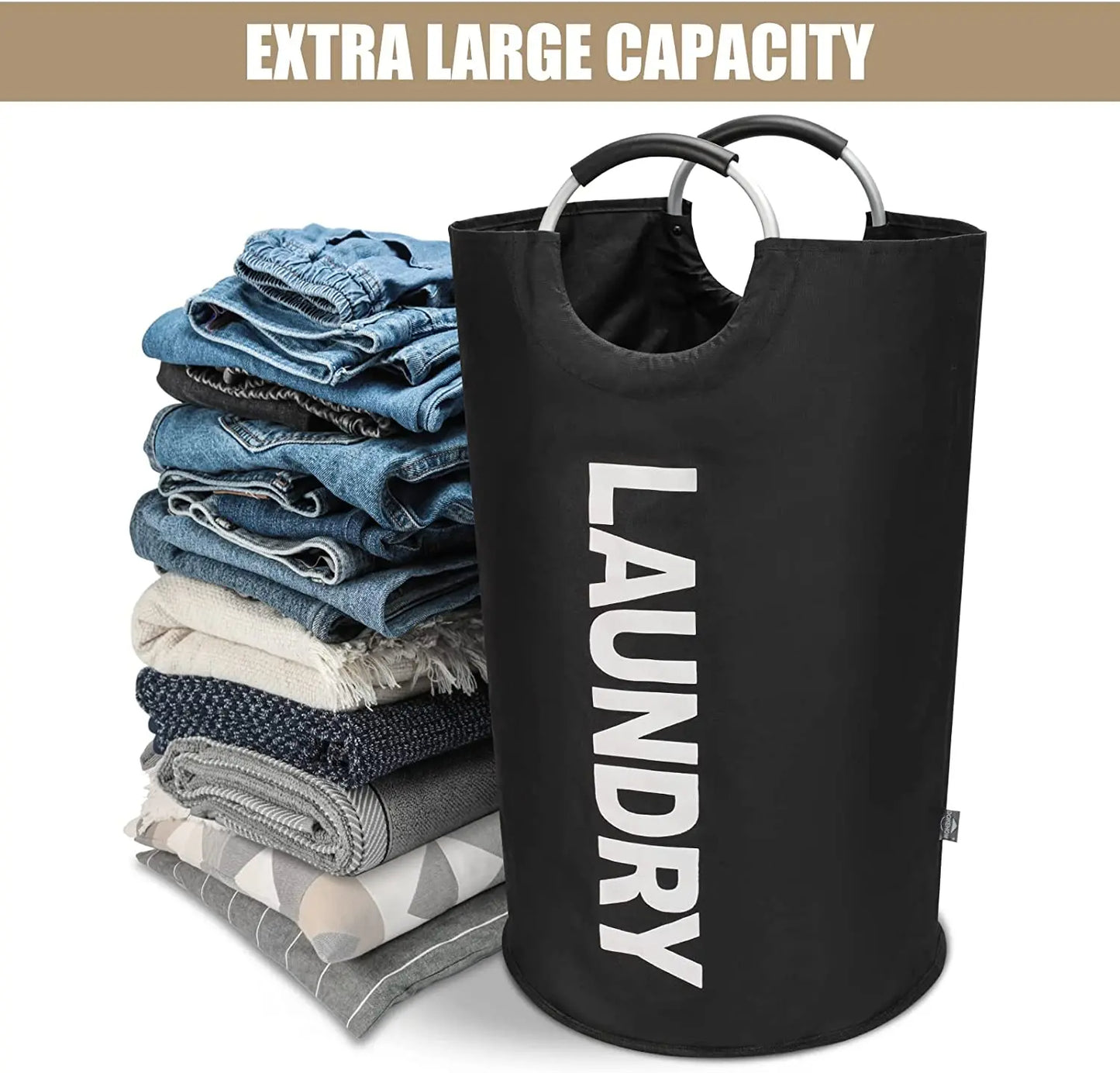 LoadMax | 90L Collapsible Laundry Basket with Handles & Waterproof Lining