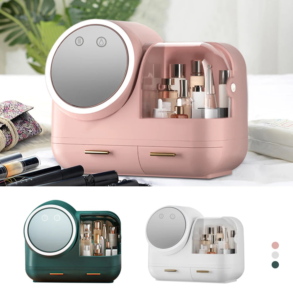 LumiGlow | Makeup Organizer with LED Mirror & Cooling Fan
