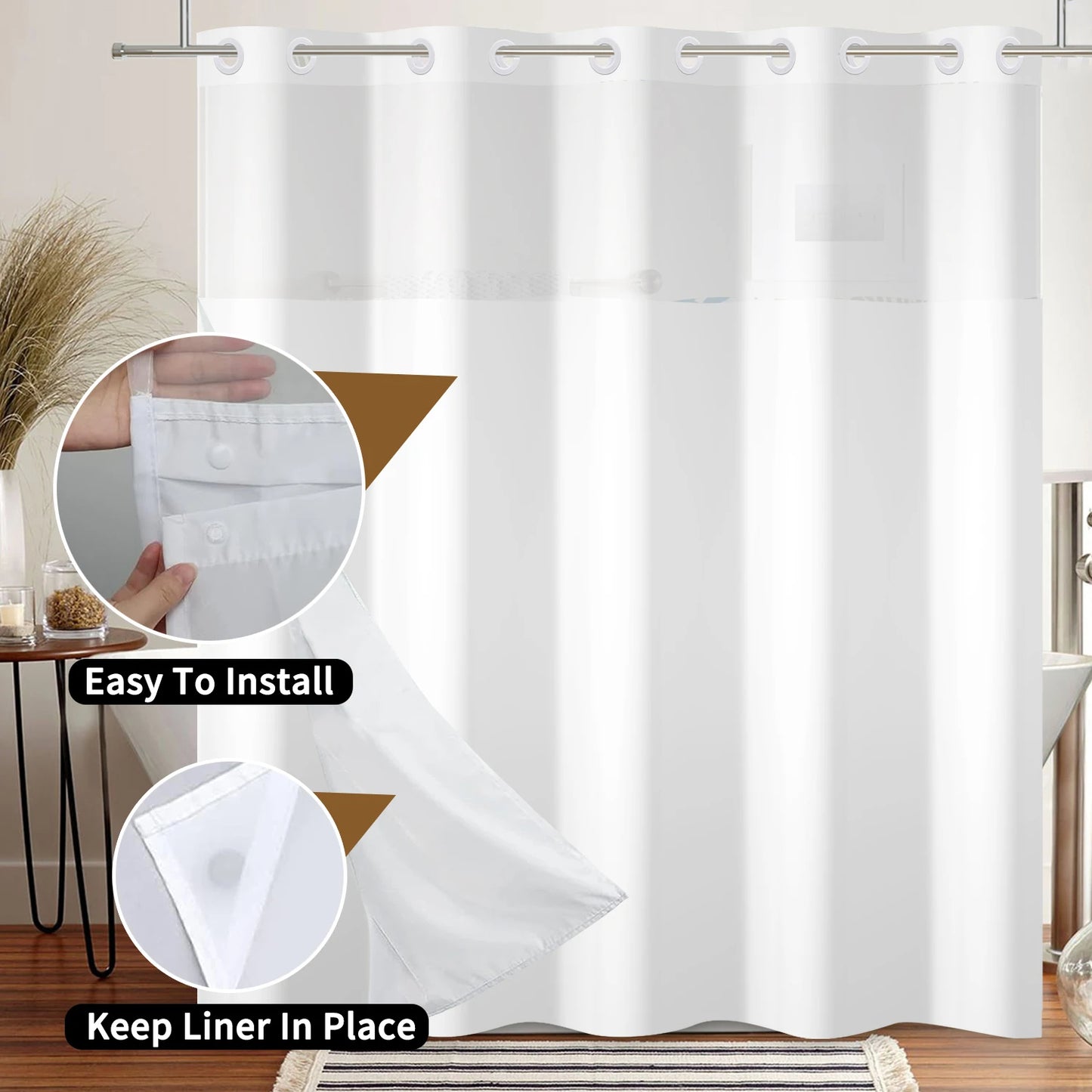 HookFree | No-hook shower curtain with snap-in liner
