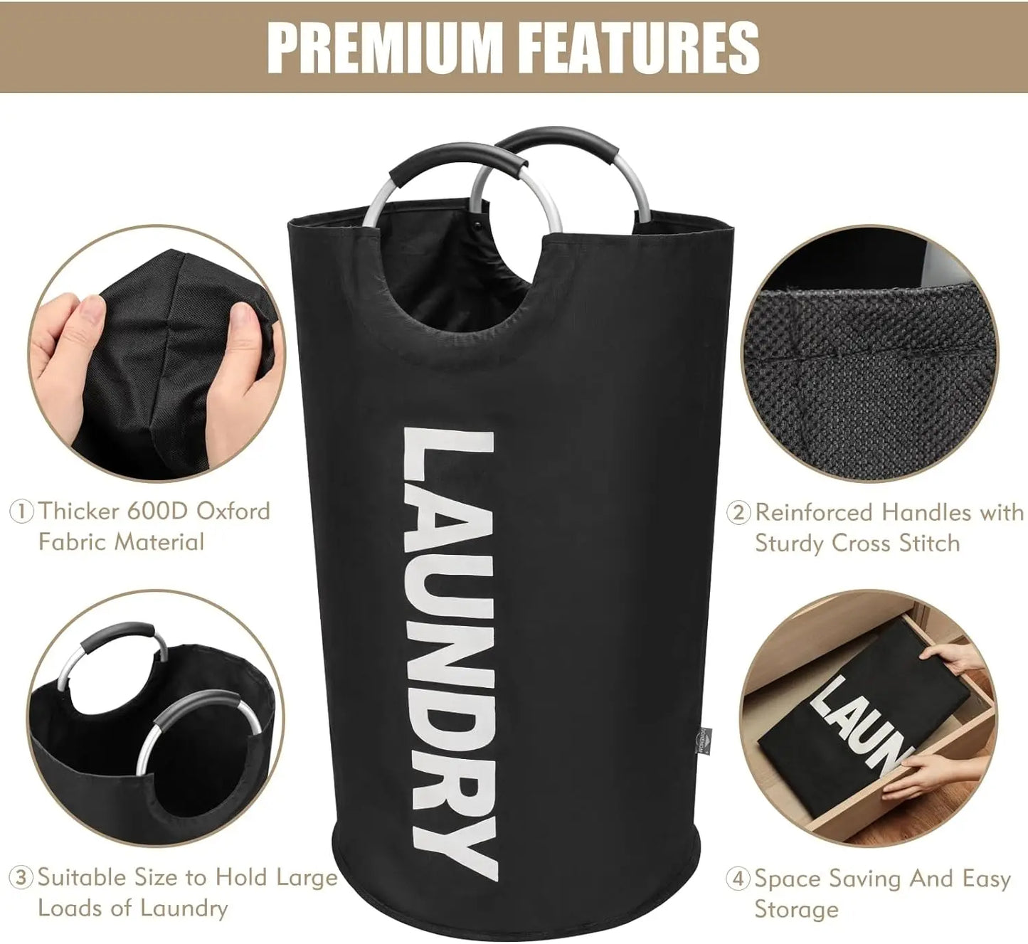 LoadMax | 90L Collapsible Laundry Basket with Handles & Waterproof Lining