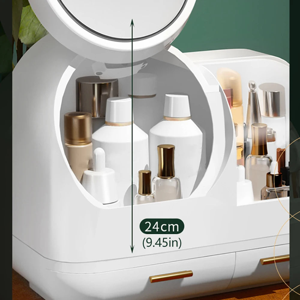 LumiGlow | Makeup Organizer with LED Mirror & Cooling Fan