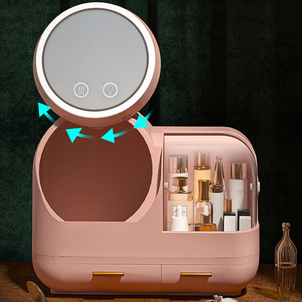 LumiGlow | Makeup Organizer with LED Mirror & Cooling Fan