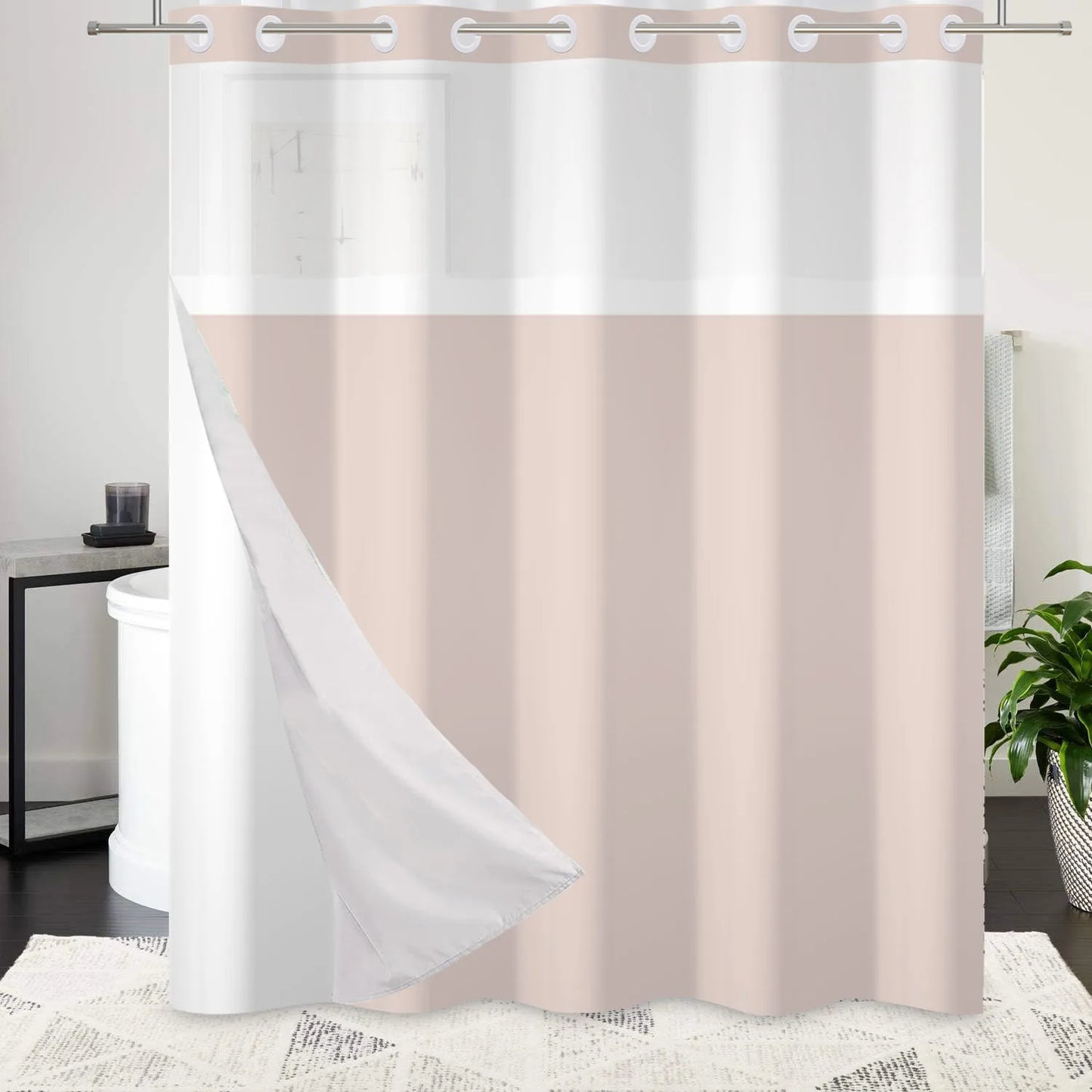 HookFree | No-hook shower curtain with snap-in liner