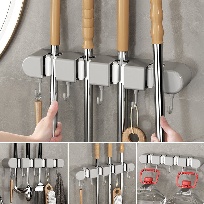 NeatGrip | Wall-Mounted Mop & Broom Holder with Hooks