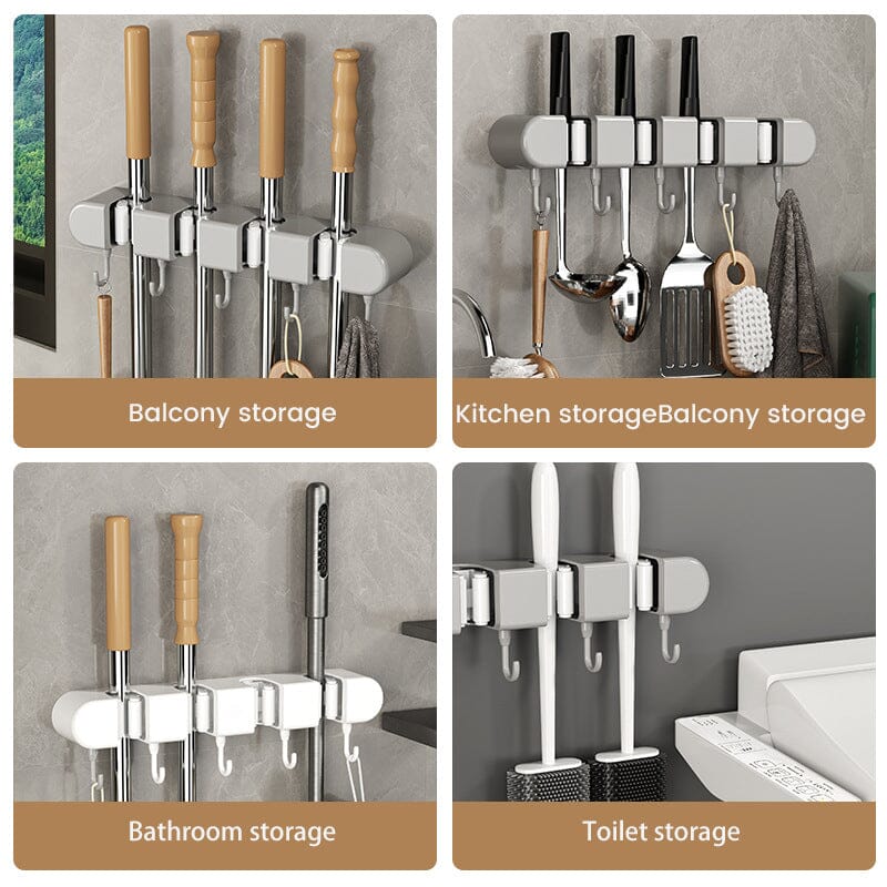 NeatGrip | Wall-Mounted Mop & Broom Holder with Hooks