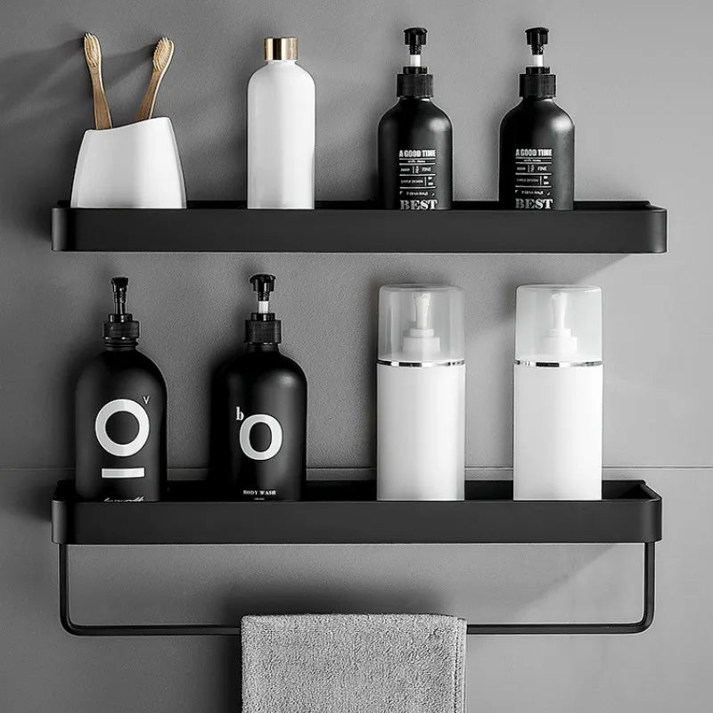 Strato | No-Drill Black Bathroom Shelf with Triple-Tier Storage