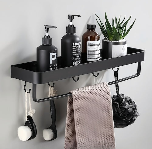 Strato | No-Drill Black Bathroom Shelf with Triple-Tier Storage