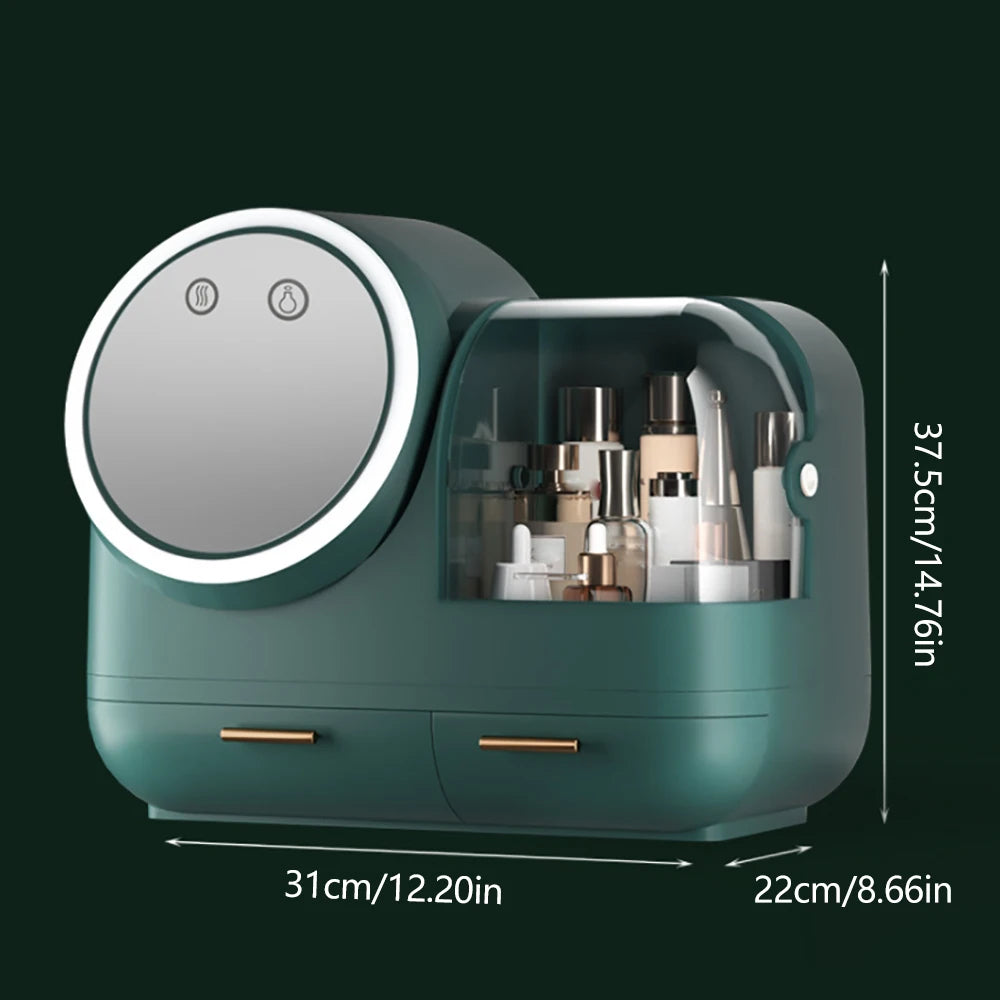 LumiGlow | Makeup Organizer with LED Mirror & Cooling Fan