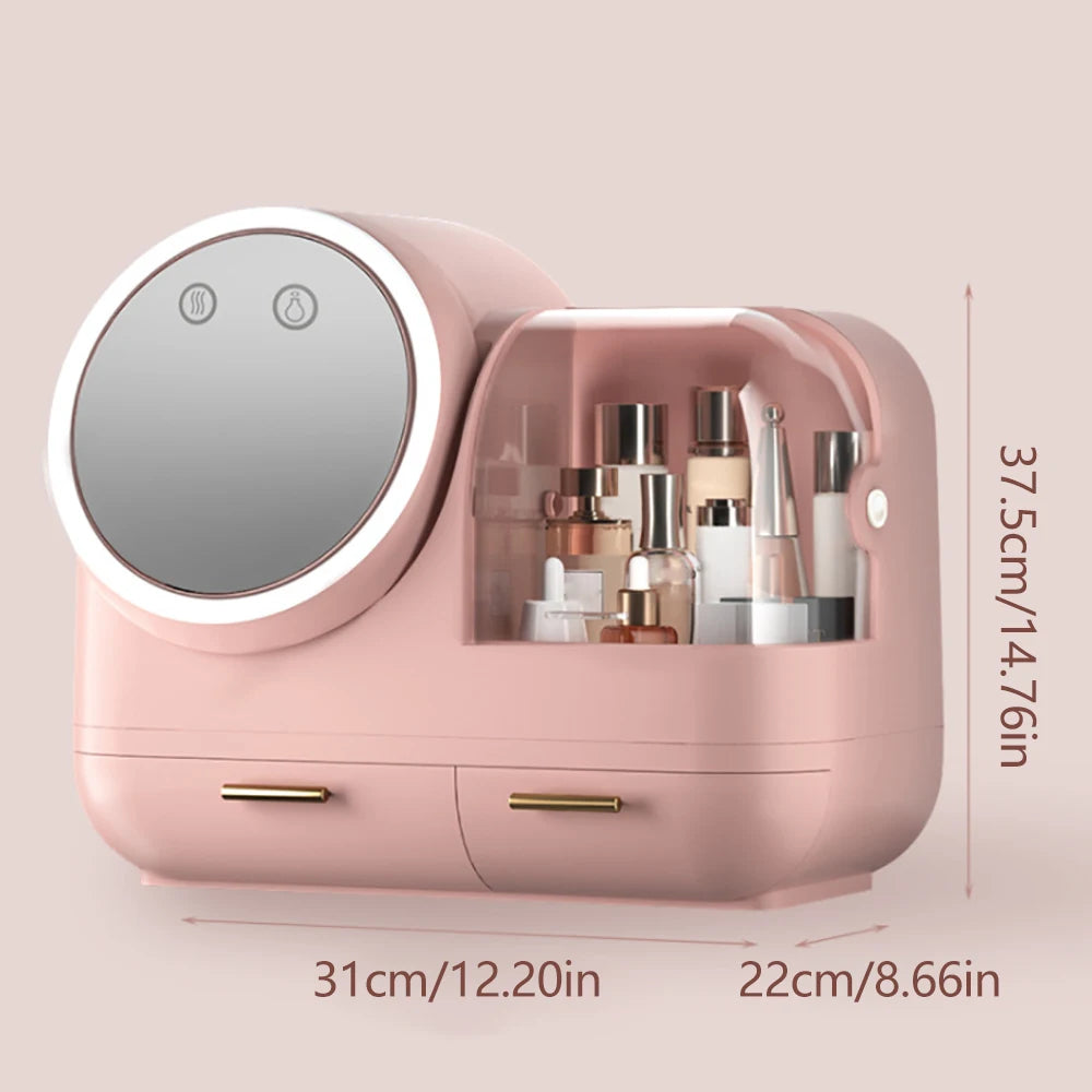 LumiGlow | Makeup Organizer with LED Mirror & Cooling Fan