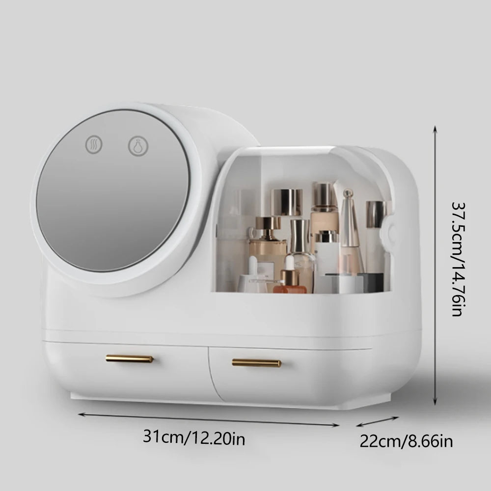 LumiGlow | Makeup Organizer with LED Mirror & Cooling Fan