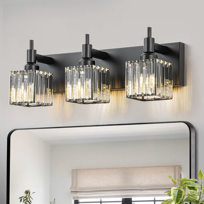 LumiCrest | Modern Matte Black Crystal Vanity Light
