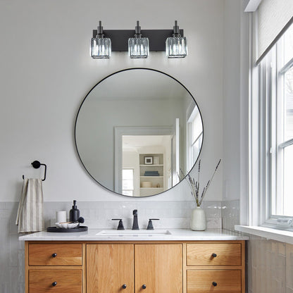 LumiCrest | Modern Matte Black Crystal Vanity Light
