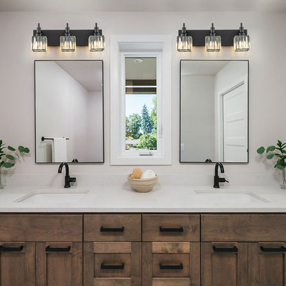 LumiCrest | Modern Matte Black Crystal Vanity Light