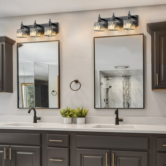 LumiCrest | Modern Matte Black Crystal Vanity Light
