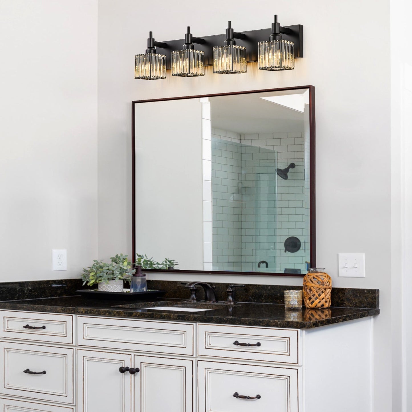 LumiCrest | Modern Matte Black Crystal Vanity Light