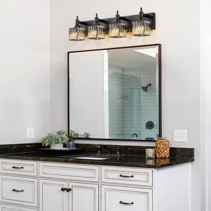 LumiCrest | Modern Matte Black Crystal Vanity Light