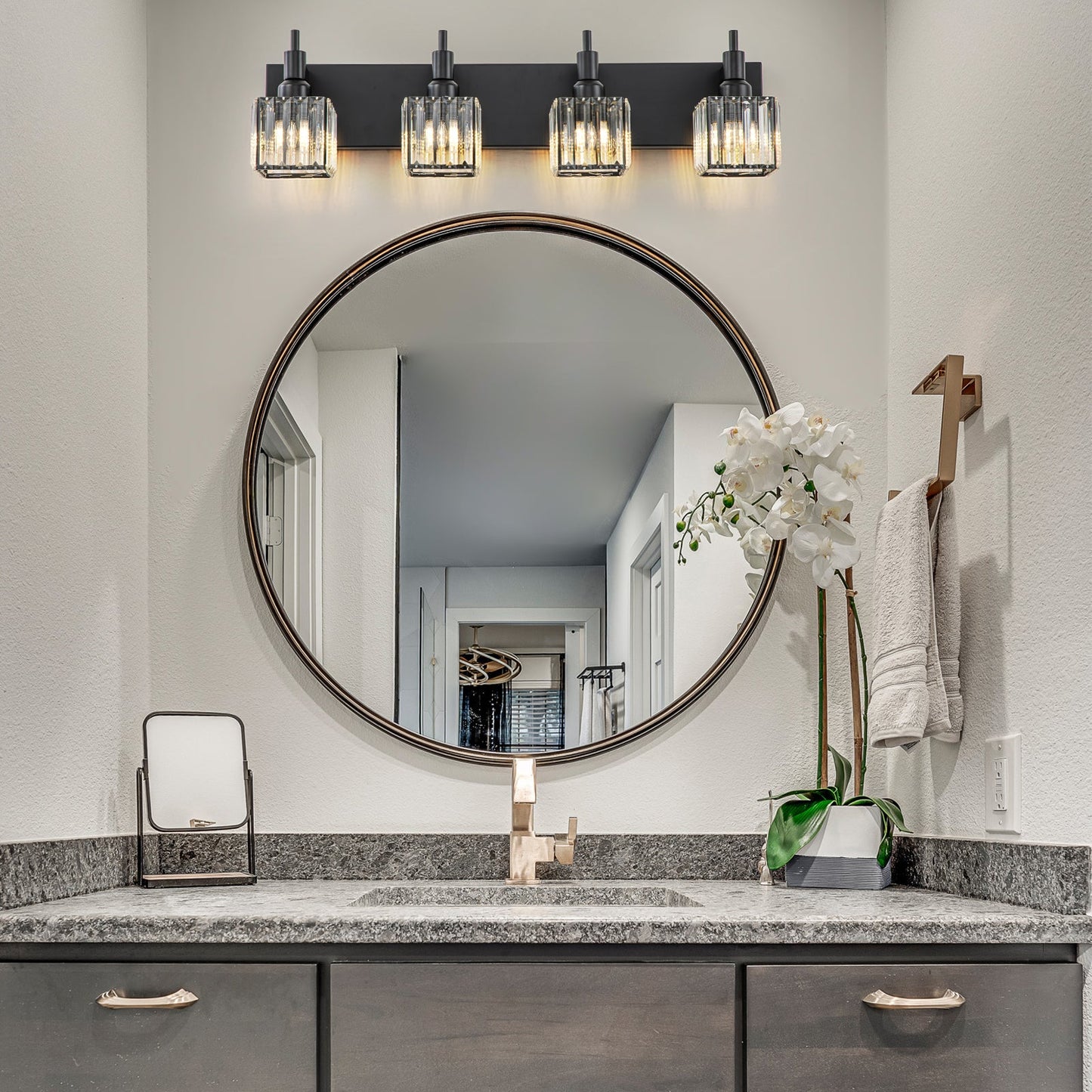 LumiCrest | Modern Matte Black Crystal Vanity Light