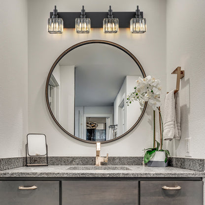 LumiCrest | Modern Matte Black Crystal Vanity Light
