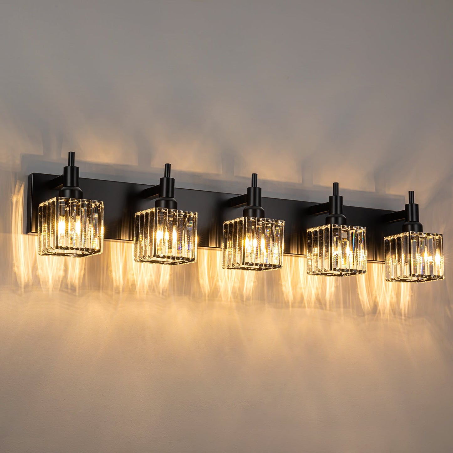 LumiCrest | Modern Matte Black Crystal Vanity Light