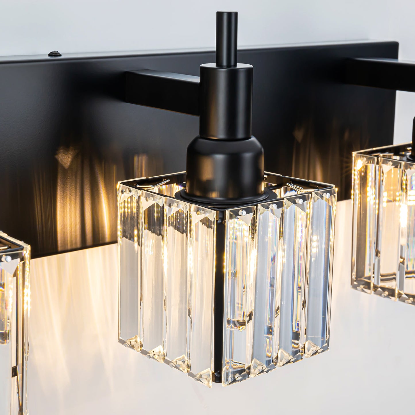 LumiCrest | Modern Matte Black Crystal Vanity Light