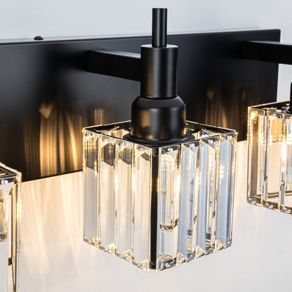 LumiCrest | Modern Matte Black Crystal Vanity Light