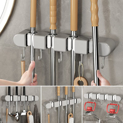 NeatGrip | Wall-Mounted Mop & Broom Holder with Hooks