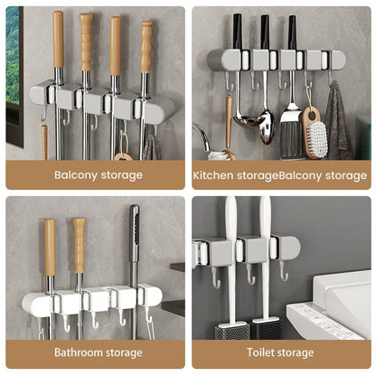 NeatGrip | Wall-Mounted Mop & Broom Holder with Hooks